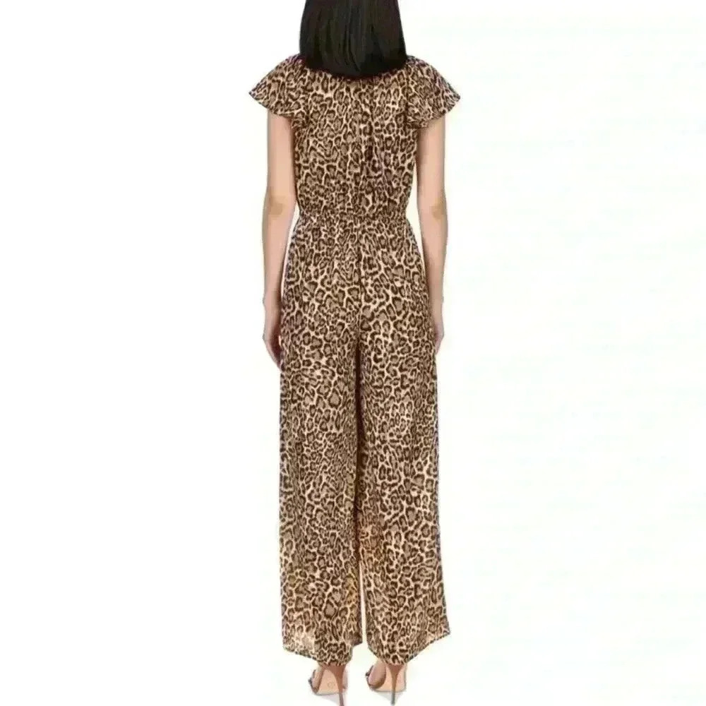 MICHAEL KORS Cheetah Flutter Sleeve Wide Leg Jumpsuit Small offices iren Mobwife - Picture 2 of 16